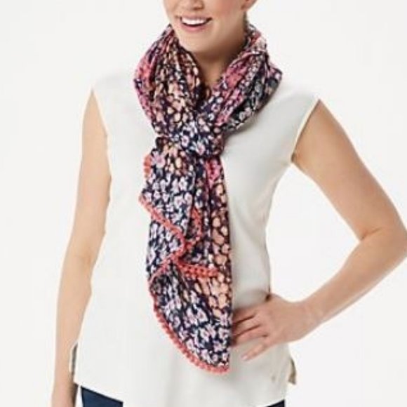 Isaac Mizrahi Accessories - Isaac Mizrahi Floral Printed Scarf w Lollipop Trim